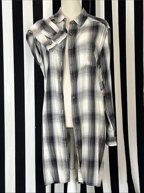 SO Black and White Plaid Button-Down Shirt Dress